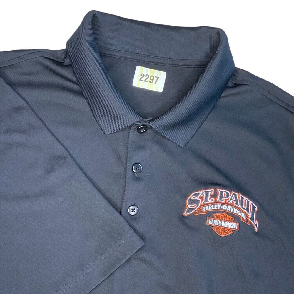 Harley Davidson Men’s Large  Saint Paul MN Black‎ Short Sleeve Polo Shirt